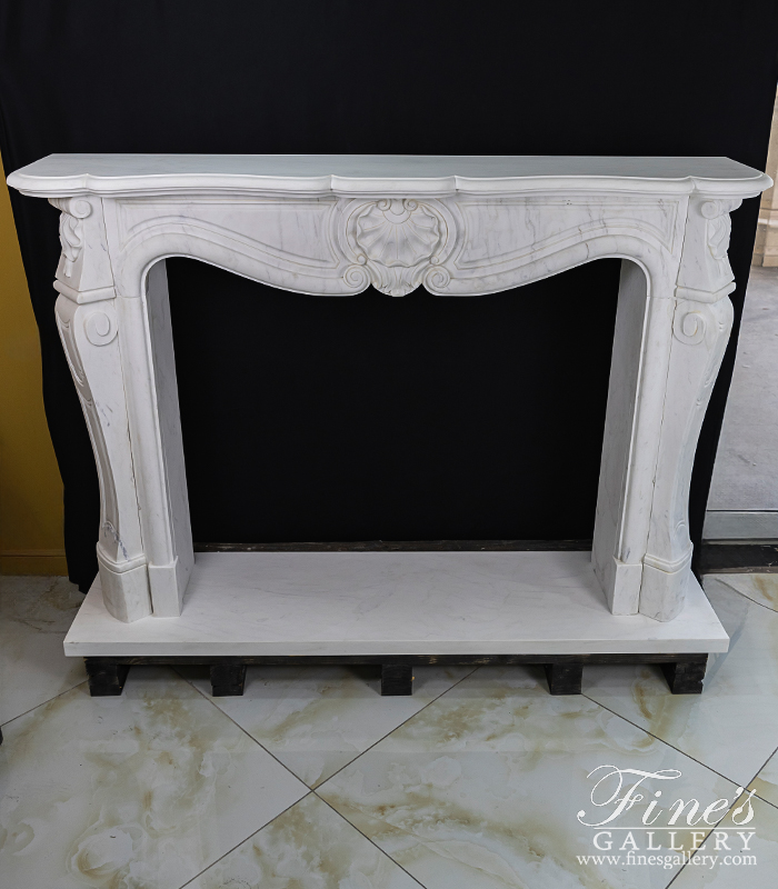 Marble Fireplaces  - Shell Motif French Mantel In Statuary White Marble - MFP-2503